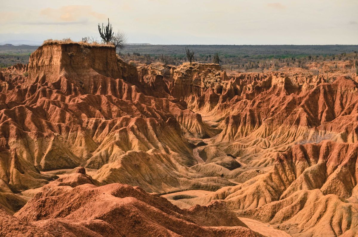 Cañón de tonos rojizos en el desierto de la Tatacoa, formaciones erosionadas a gran escala