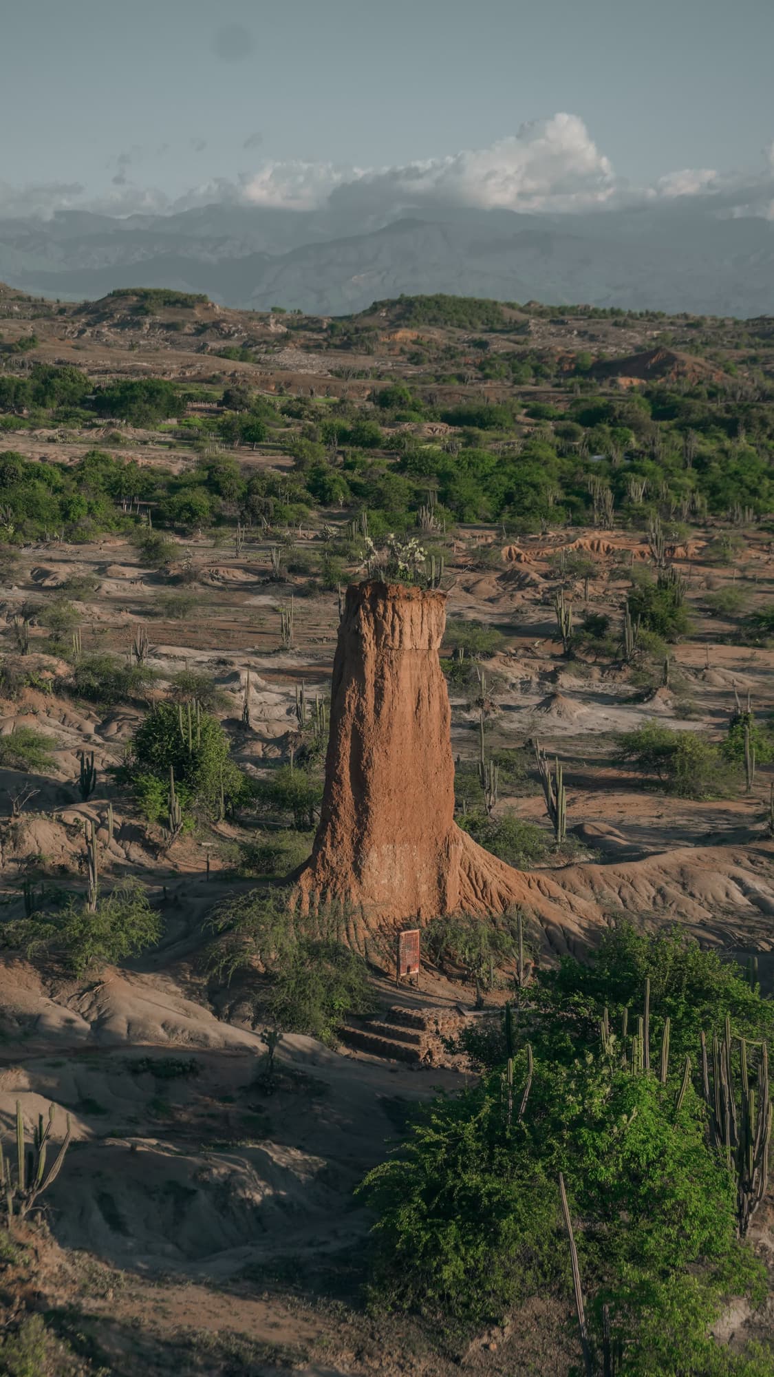 Torre de erosión rodeada de vegetación en el desierto de la Tatacoa