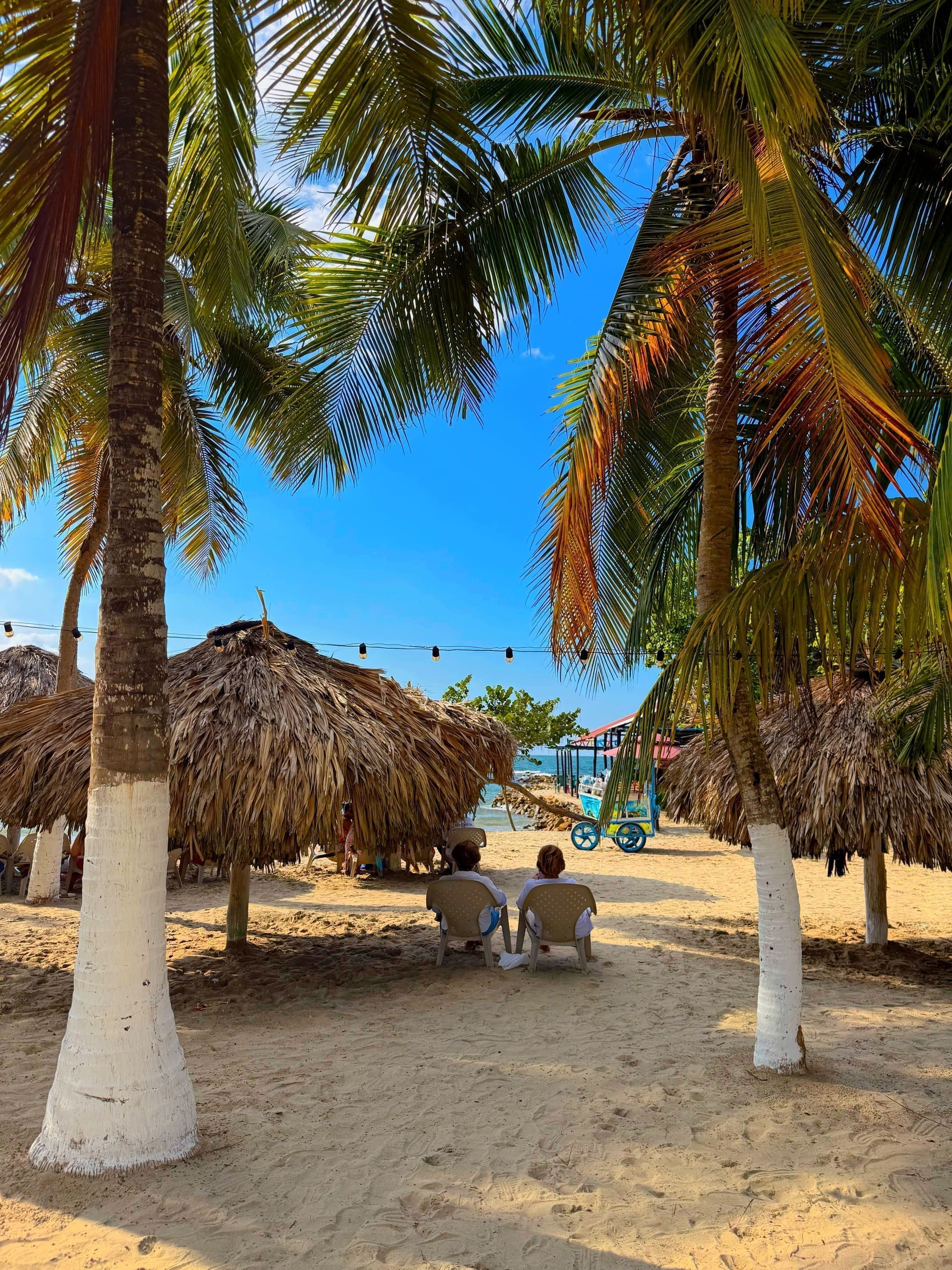 Playa de Hotel Kiimala con palapas de paja y turistas durante el día